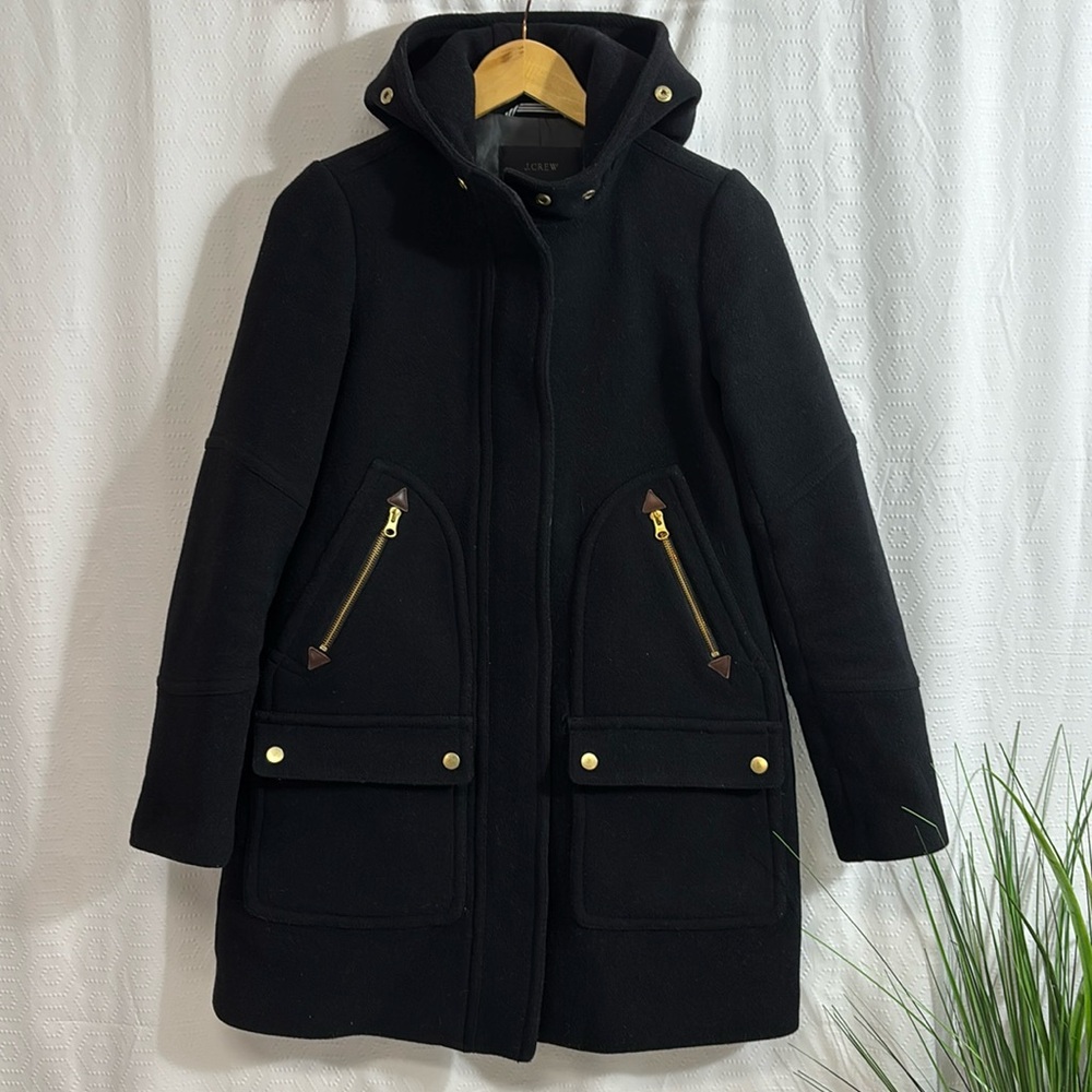 J. Crew black Stadium-cloth wool Full Zip Jacket Coat 2 Nello Gori